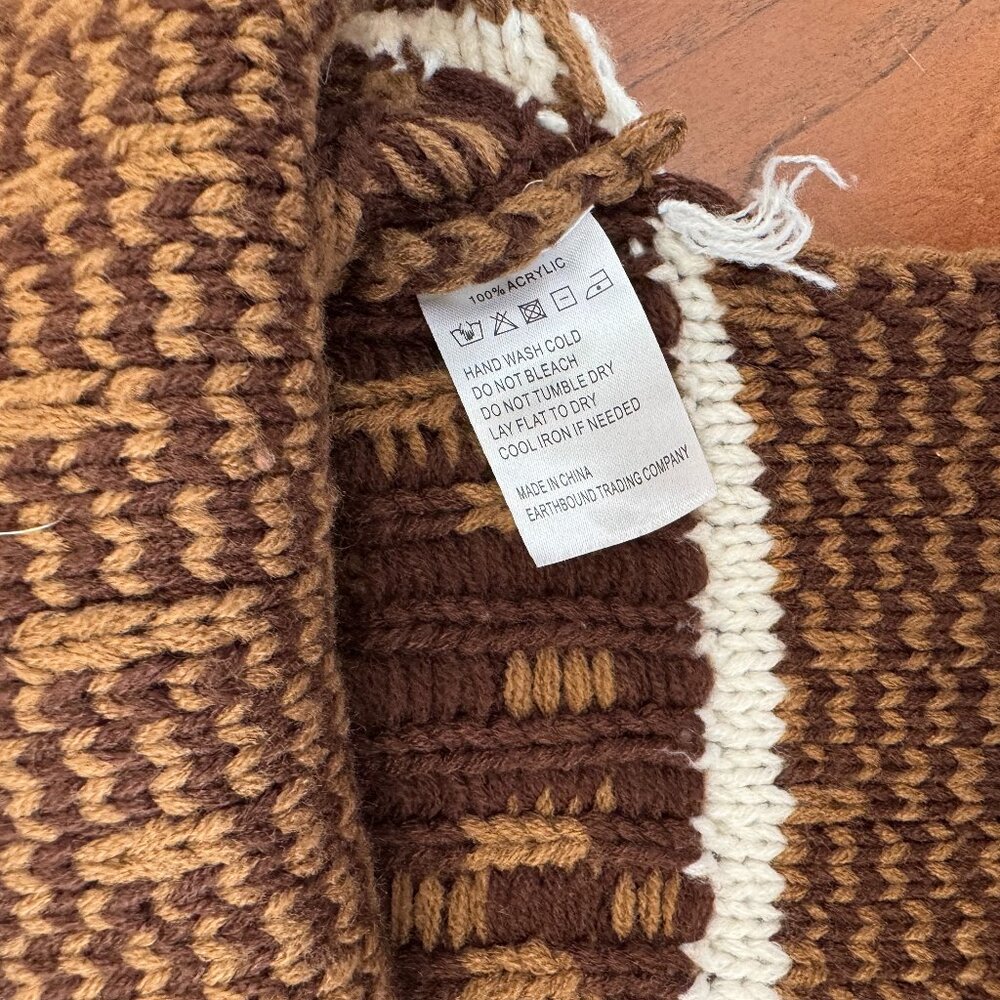 Earthbound Baja Style Hoodie Sweater Brown Knit Boho Size S - Picture 8 of 11